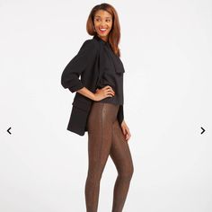 Spanx Leggings Xs Never Used Chic Tight Winter Leggings, Elegant Stretch Leggings For Fall, Chic Tights For Night Out In Fall, Sleek Tight Leggings For Fall, Tight Legwear For Night Out In Fall, Tight Legwear For Fall Night Out, Elegant Fall Leggings, Brown Fitted Leggings For Night Out, Fitted Brown Leggings For Night Out