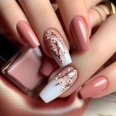 Spring Nail Art Designs, Cherry Blossom Nails Art, Blossom Nails, Cherry Blossom Nails, Nude Nail Designs, Spring Nail Designs, Spring Nail Art, Winter Nail, Pedicure Nail Art