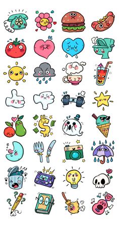 an assortment of cartoon stickers on a white background