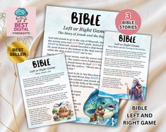 three bible cards with illustrations of jesus and the fish