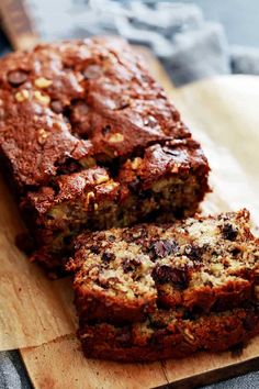 chocolate chip banana bread on a cutting board