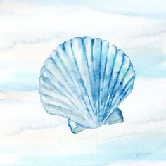 a watercolor painting of a blue seashell