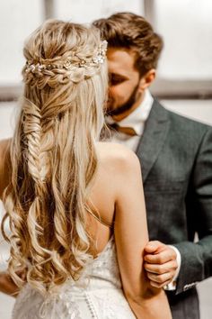 the bride and groom are embracing each other