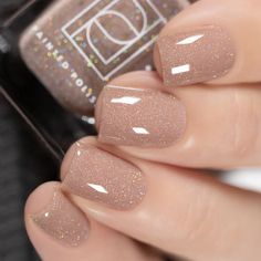 Just Brew It | Painted Polish Gel Nails For Pale Hands, Opaque Shimmer Nails, New Glitter Nails, Nail Polish Simple Ideas, Taupe Shimmer Nails, Taupe Wedding Nails, Fall Bridesmaid Nail Ideas, Shimmer Fall Nails, Nail Champagne Color