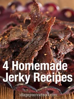 four homemade jerky recipes on a plate