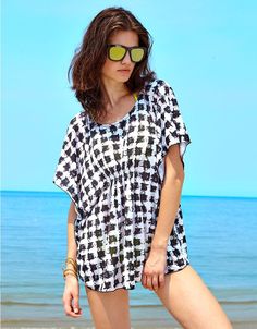 MG Collection® Synthetic Silk Black & White Houndstooth Beach Swimsuit Cover-Up White Houndstooth, Beach Swimsuit, Swimsuit Cover, Amazon Women, Clothing Store, Must Haves, Cover Up