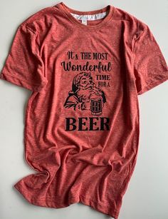 It's the most wonderful time for a beer Black design printed on a red melange tee (color customization available, upon request). Super soft, and has a fun heathering character to the fabric! Comfy, unisex fit so I suggest going down a size if you like a more fitted look. Check out the rest of our Rad Christmas designs!! 🎄 Christmas Beer, Beer Shirts, Branded Sweatshirts, Christmas Designs, Pink Sweatshirt, Santa Christmas, Christmas Shirt, Black Design, Wonderful Time