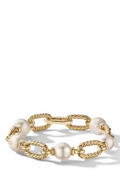 Free shipping and returns on David Yurman Madison® Pearl Chain Bracelet in 18K Yellow Gold at Nordstrom.com. 18-karat yellow gold. Cultured South Sea white pearls. Push clasp closure. Made in Italy. Outfit Wishlist, David Yurman Bracelet, Preppy Jewelry, Wrist Jewelry, Hot Jewelry, David Yurman Jewelry, Jewelry Essentials, Stacked Jewelry, Jewelry Lookbook