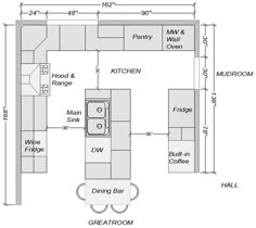 the kitchen layout is shown with measurements