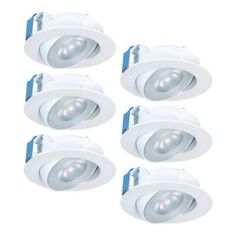 six white downlights on a white background