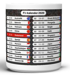 a white coffee mug with the world cup schedule printed on it