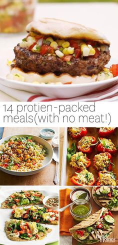 No need to sacrifice essential nutrients with these protein-packed vegetarian recipes: http://www.bhg.com/recipes/vegetarian/high-protein-vegetarian-recipes/?socsrc=bhgpin050414vegetarianrecipes Meals With No Meat, Vegetarian High Protein, Packed Meals, Pasta Per Pizza, High Protein Vegetarian Recipes, Protein Packed Meals