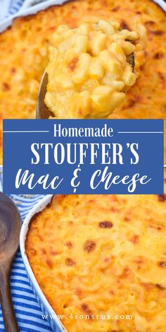 homemade stoffer's mac and cheese in a white casserole dish