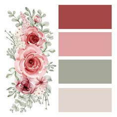 the color scheme is red, pink and grey with flowers on it's side