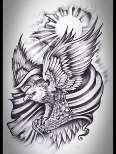 an eagle tattoo design on the back of a man's arm