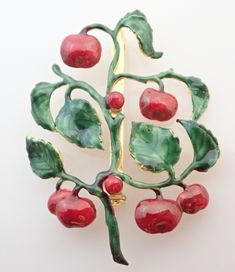 Vintage Sandor Co Signed Enamel Red Fruit Tree Brooch Pin | eBay Red Enamel Brooch Gift, Red Enamel Brooch For Gift, Red Enamel Brooches As Gift, Red Enamel Brooches For Gift, Red Enamel Pin Gift, Red Enamel Pin As Gift, Red Enamel Pin For Gift, Red Enamel Pins For Gifts, Red Enamel Brooch Pin