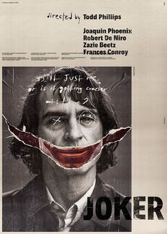 the joker movie poster has been taped to it's face with words written on it