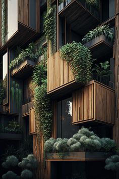 an artist's rendering of a building with many balconies and plants growing on it