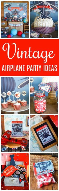 vintage airplane party ideas with red, white and blue decorations