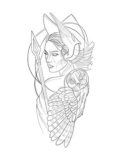 Valkary Tattoo, Greek Athena Tattoo, Artemis Tattoo Design, Zeus Tattoo, Goddess Tattoo, Owl Tattoo Design