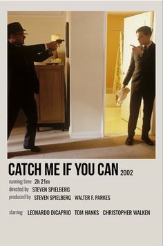 the poster for catch me if you can shows two men in suits pointing at each other