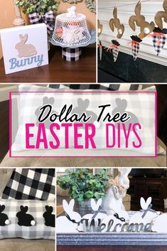 dollar tree easter diys with bunny silhouettes and bunnies on the top, in different