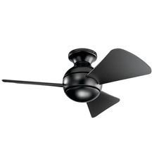 a black ceiling fan on a white background