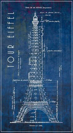 the eiffel tower in blueprint is shown