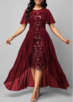 Color:Wine Red;Size:S;Size:M;Size:L;Size:XL;Size:XXL;Package Contents:1 X Dress;Occasion:Work;Style:Elegant; Long Sequin Dress, Gaun Fashion, Stitching Dresses, Red Bodycon, Red Bodycon Dress, Womens Prom Dresses, Sequin Bodycon Dress, Round Neck Dresses, African Dresses