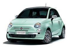 a light green fiat car is shown from the front view, on a white background