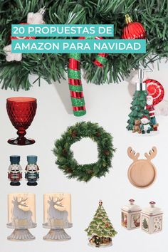 a christmas tree with ornaments and other items hanging from it's branches in spanish