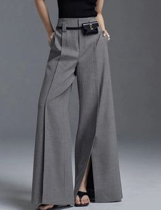 Celana Fashion, Grey Trousers, Mini Robes, Women Formals, Formal Suits, Pantalon Large, Looks Chic, Wide Pants, Trouser Pants