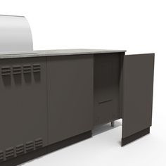 an office desk with a printer on it