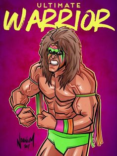 a drawing of a wrestler with the words ultimate warrior on it's chest and arms