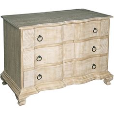 an old white dresser with drawers and knobs