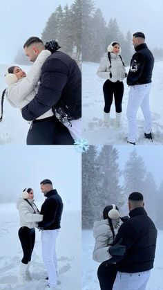 two people are kissing in the snow