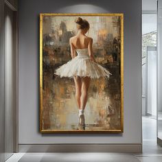 a painting of a woman in a white dress is hanging on the wall next to a doorway