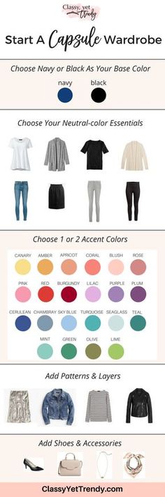 Learn how to create a capsule wardrobe using the 5-step visual guide! Step-by-step, you'll start your own capsule! Organize your closet with clothes, shoes and accessories and have several outfits for spring, summer, fall and winter.  You'll have outfit ideas, save money, have a neat closet and feel better about the way you look! Classy Yet Trendy, Fashion Capsule Wardrobe, Wardrobe Capsule, Wardrobe Planning, Capsule Outfits, Mode Casual, Fashion Capsule