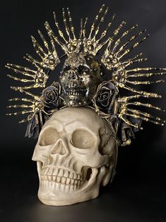 Fantasy Crown Headpiece For Halloween, Dollar Tree Skeleton Crafts, Day Of The Dead Headpiece, Luxury Fantasy Halloween Headpieces, Gothic High Crown Headpiece For Costume, Day Of The Dead Crown, Skull Halo Crown, Gothic Halo Crown