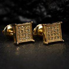 Mens Small 14k Yellow Gold Plated 925 Sterling Silver Canary Yellow 5a Cz Cubic Zirconia Hypoallergenic Square Flat Screen 7mm Iced Hip Hop Micro Pave Stud Screw Back Earrings For Men These Small Square Earrings Are 7mm In Size And Have A Micro Pave Setting Of Beautiful And Elegant 5a Cz Canary Yellow Stone Hand Set. Mens Large Flat Screen Screwback Micro Pave Earrings That Fit Any Standard Piercing Post Hole. You Can’t Go Wrong With These Flat Screen Square Studs. Hip Hop Style Gold Sterling Si Studs For Men, Earrings Men, Mens Earrings Studs, Pave Earrings, Stud Earrings For Men, Earrings For Men, Hip Hop Style, Square Earrings Studs, Canary Yellow