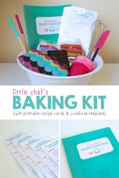 the little chef's baking kit with printable recipe cards and cookbook templates