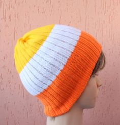 Hello, dear visitors! ***Maverique Pride gift**** COLORS from top to bottom : yellow, white, orange.* To order another color combination, or any other hats in this style, please contact me.Shipping time is 1-2 weeks to Europe and 3-4 weeks to the rest of the world but it can take few days more.Colors may vary based upon your screen resolution.Welcome to my shop! https://www.etsy.com/ru/shop/KnittingAndDesign?ref=hdrThank you for visiting my etsy store. Fun Orange Adjustable Hat, Playful Adjustable Orange Hat, Yellow Brimmed Fun Hat, Fun Yellow Brimmed Hat, Playful Yellow Beanie Hat, Playful Yellow Hat One Size, White Knitted Hat With Curved Brim, Playful White Beanie One Size Fits Most, Playful White Beanie One Size