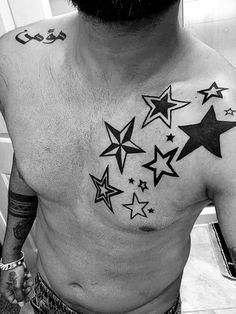 a man's chest with stars on it