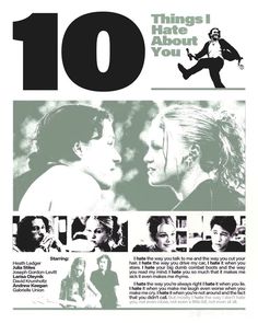 an advertisement for the movie 10 things i hate about you is shown in black and white