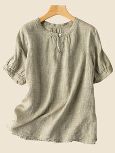 Women's Cotton Linen Shirt Short Sleeve Crew Neck Graceful Linen Blouse Women's Spring Outfits, Cheap Clothing, Spring Outfits Women, Linen Blouse, Shirt Short Sleeve, Women Shirts Blouse, Cheap Clothes, Clothing Women, Linen Shirt