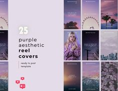 25 purple aesthetic reel covers ready to post templates for photoshop or instagram