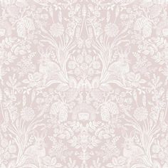 a pink wallpaper with white flowers and leaves