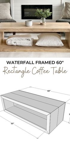 a coffee table with the measurements for it