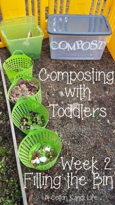 composting with toddlers week 2 filling the bins and growing vegetables in containers