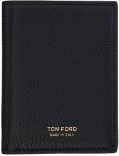 Grained calfskin bifold card holder in black. · Logo stamp at face · Six card slots · Grained sheepskin lining · H3.75 x W3 Supplier color: Black Folding Money, Tom Ford Bag, Men Logo, Black Toms, Ford Black, Ford Logo, Tom Ford Men, Classic Card, Clip Cards